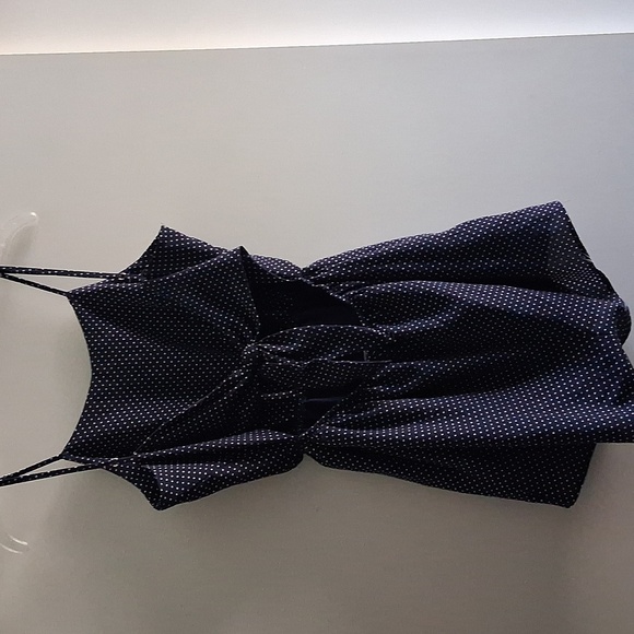 Navy Blue Polka Dot Shorts Romper Tie Back Adjustable Straps Small - Picture 5 of 6